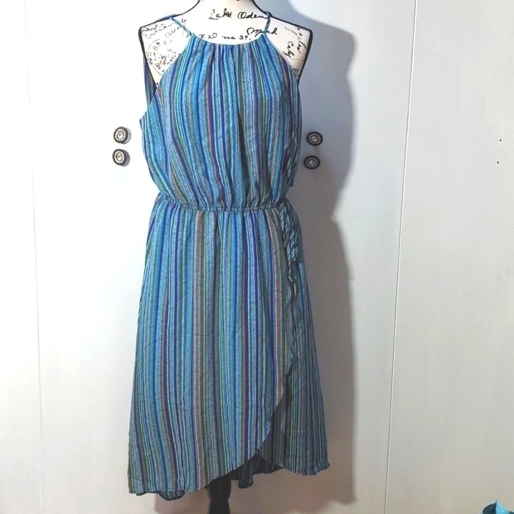 Apt.9- Womens Blue Multi Striped Sleeveless Wrap Dress Sz.Large